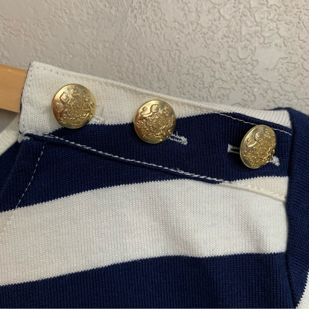 J Crew Factory Navy Short Sleeve Striped Button Shoulder Tee Size Small NWT - Picture 6 of 13